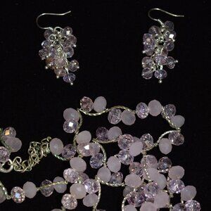 Pink beaded necklace and matching earrings
